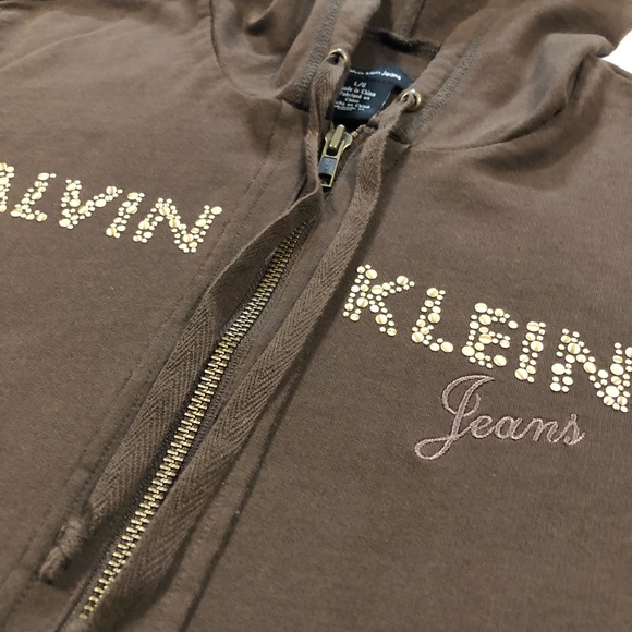 Calvin Klein Women’s Long Sleeve 100% Cotton Full Zip Hoodie Brown Sweatshirt L - Picture 4 of 11